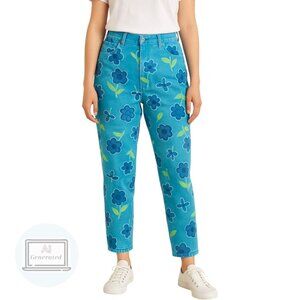 VTG 90s Sandra B Jeans Blue Floral High Rise Tapered Mom Denim Size 44 | US 8